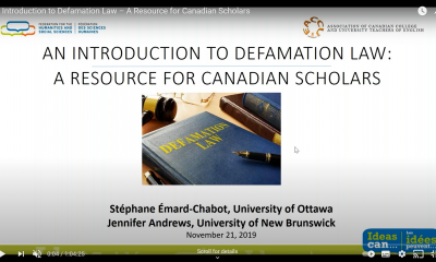 An introduction to defamation law webinar title slide.
