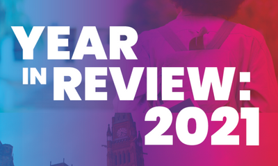 Colorful title image that says "Year in Review: 2021"
