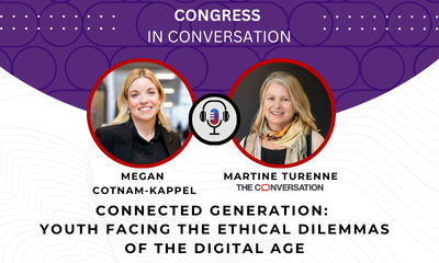 Headshot of Megan Cotnam-Kappel and Martine Turenne. Text reads: Connected generation:  Youth facing the ethical dilemmas of the digital age